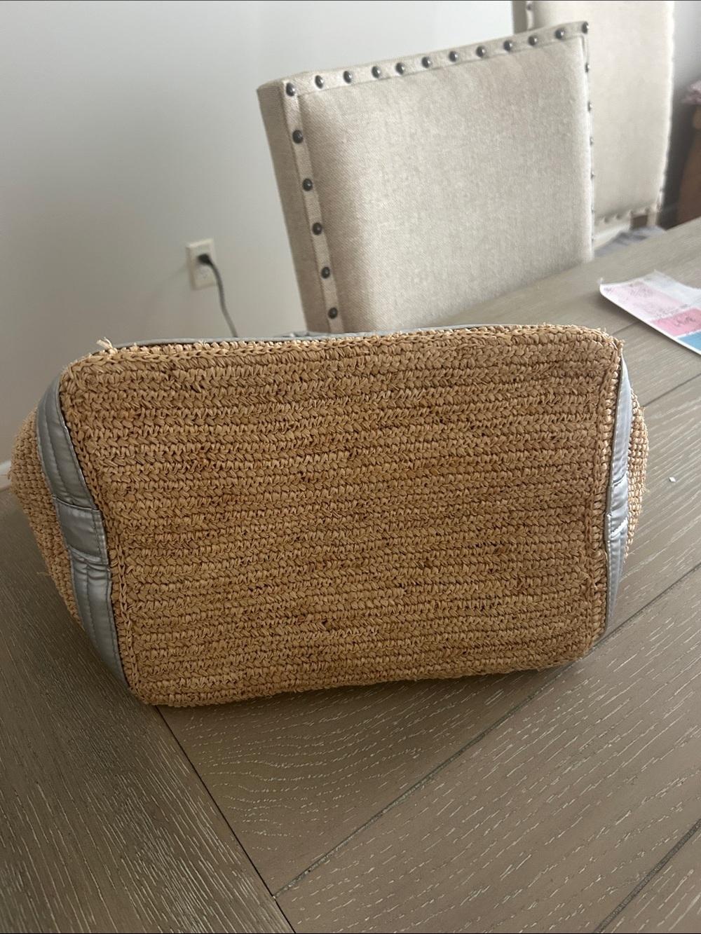 Mz Wallace Handwoven Straw Tote with Silver Trim - Beachy Women Bag - Picture 3 of 5